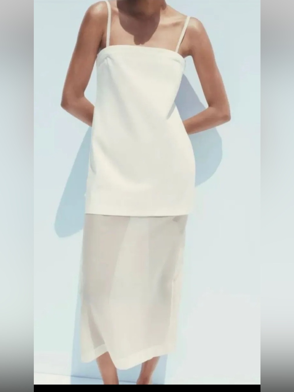 Zara NWT ivory off white Cream Midi dress with mesh underlay skirt layer